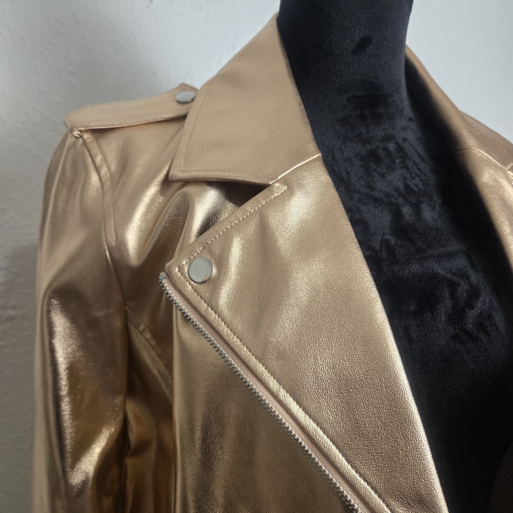 Metallic Rose Gold Moto Leather Jacket for Women - Picture 2 of 7